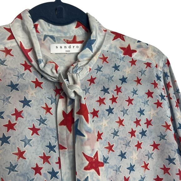 Sandro Paris Long Sleeves Red And Blue Stars Print US Size 6; FR 2 - Picture 6 of 16